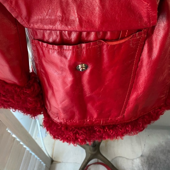 Vintage Berto Lucci Creazione  Fur Trimmed Red Leather Jacket - Picture 9 of 16